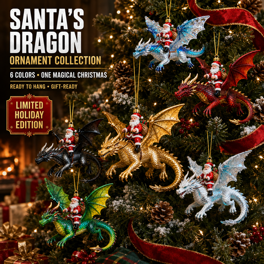 🎅Santa Riding Dragon Christmas Ornaments – 6-Piece Fantasy Collectible Set
