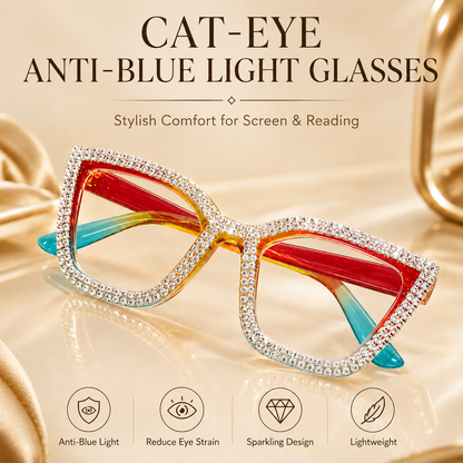 Cat Eye Anti-Blue Light Reading Glasses - Diamond Inlaid