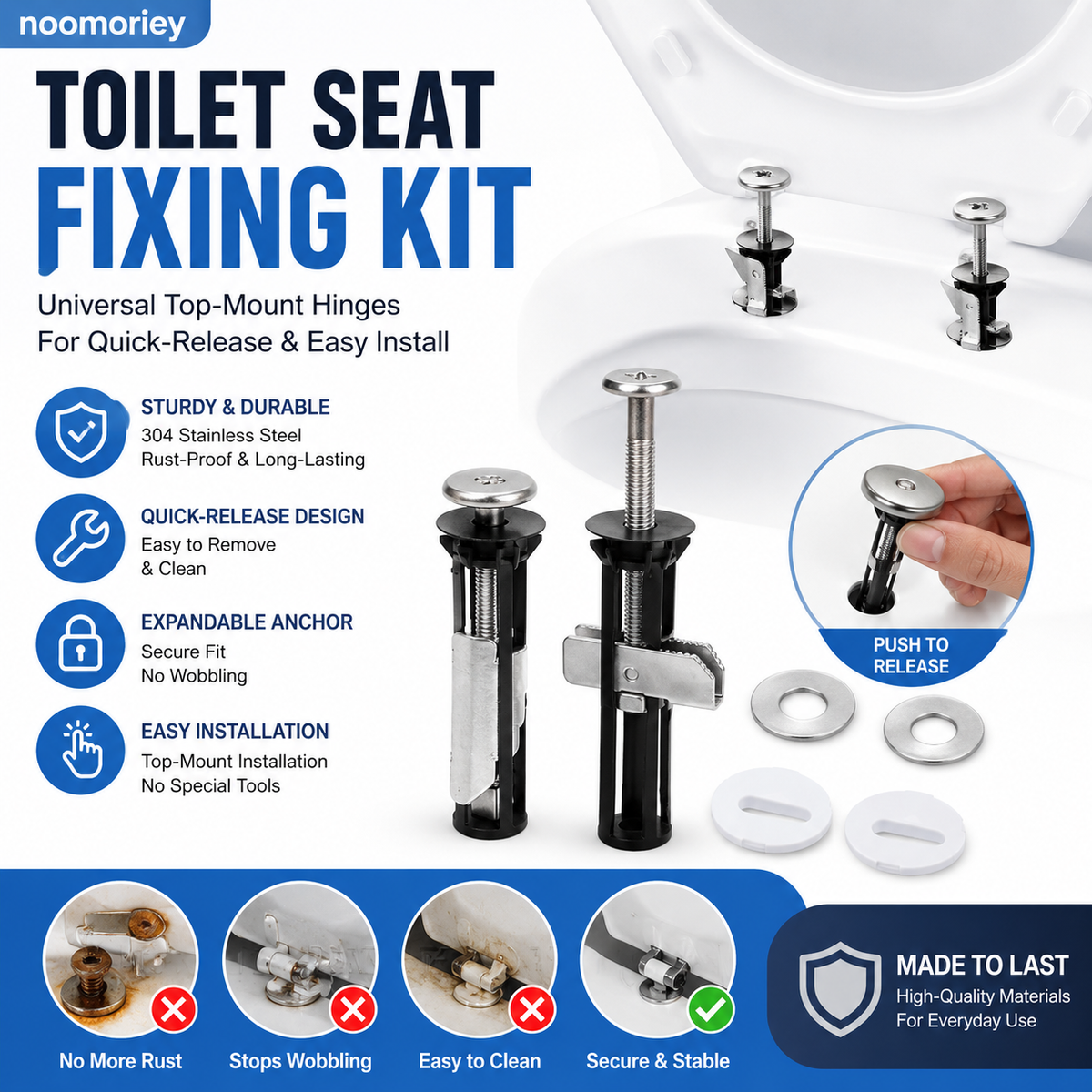 Universal Toilet Seat Bolt Kit for Easy Replacement and Maintenance