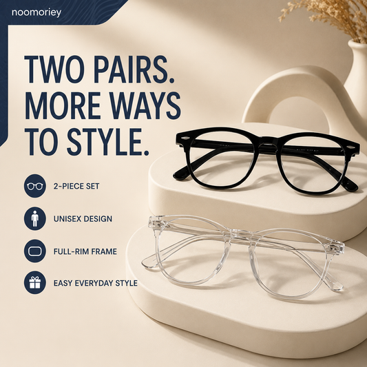 Unisex Oval Non-Prescription Glasses - 2-Pack Black & Clear Full Rim Frames