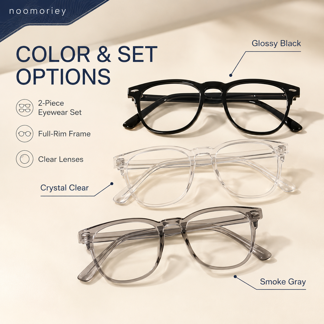 Unisex Oval Non-Prescription Glasses - 2-Pack Black & Clear Full Rim Frames