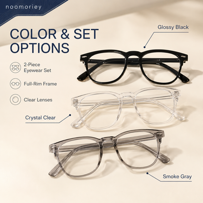 Unisex Oval Non-Prescription Glasses - 2-Pack Black & Clear Full Rim Frames