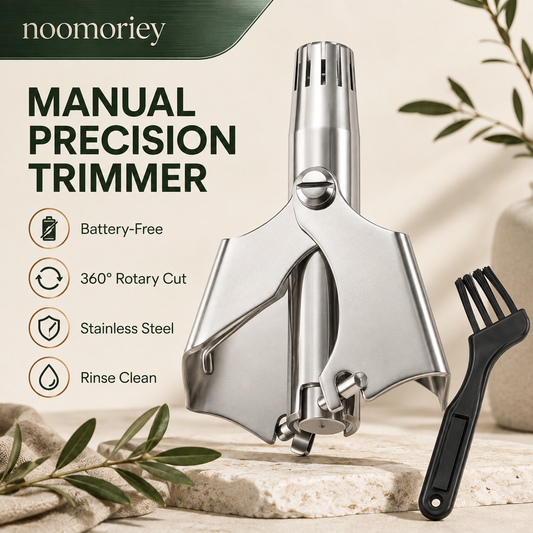 Manual Stainless Steel Nose & Ear Hair Trimmer – Waterproof, Battery-Free with Cleaning Brush