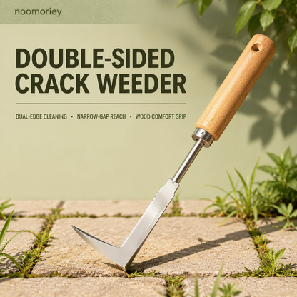 Wooden Handle Crevice Weeder, Stainless Steel Manual Grass Remover for Patio, Pathways & Yards
