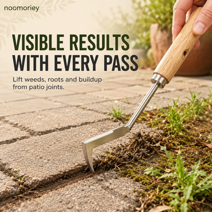 Wooden Handle Crevice Weeder, Stainless Steel Manual Grass Remover for Patio, Pathways & Yards