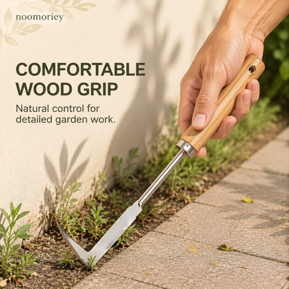 Wooden Handle Crevice Weeder, Stainless Steel Manual Grass Remover for Patio, Pathways & Yards