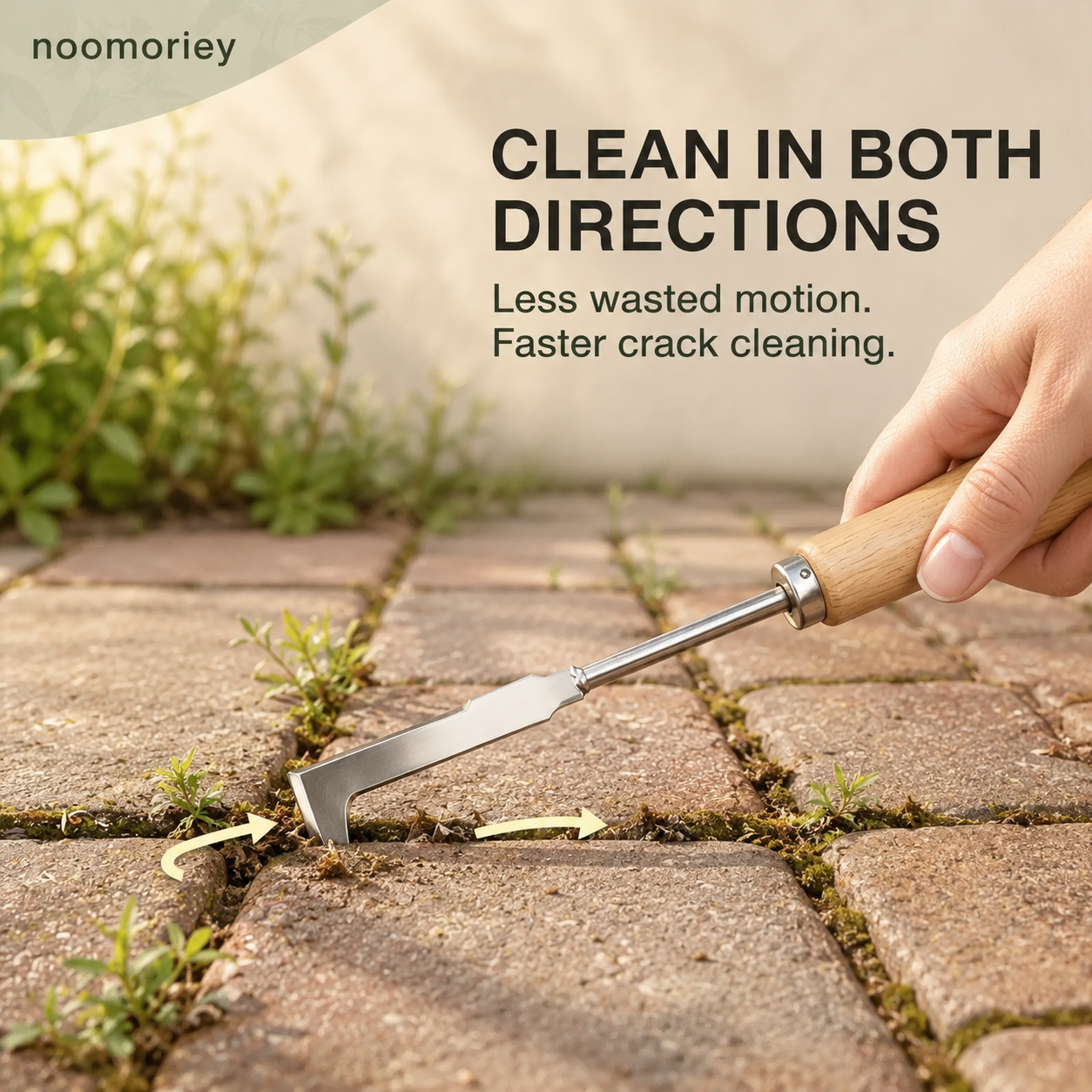 Wooden Handle Crevice Weeder, Stainless Steel Manual Grass Remover for Patio, Pathways & Yards