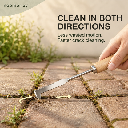 Wooden Handle Crevice Weeder, Stainless Steel Manual Grass Remover for Patio, Pathways & Yards