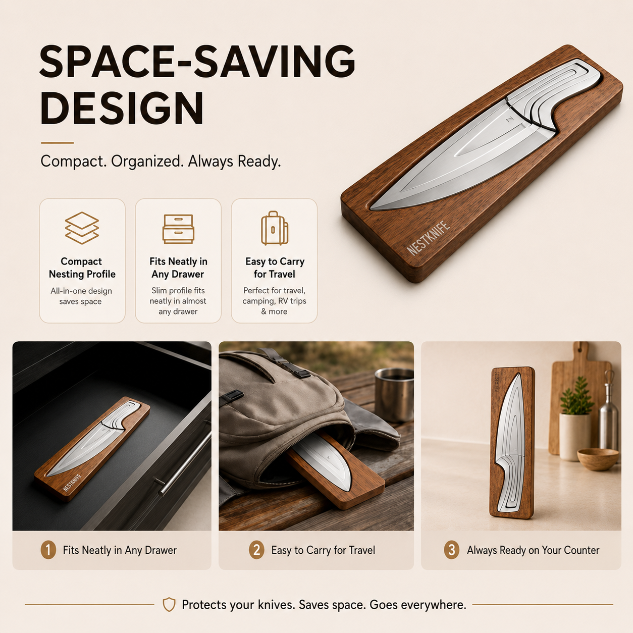 ✨ NestKnife Magnetic Japanese Steel Knife Set | Space-Saving Kitchen Upgrade