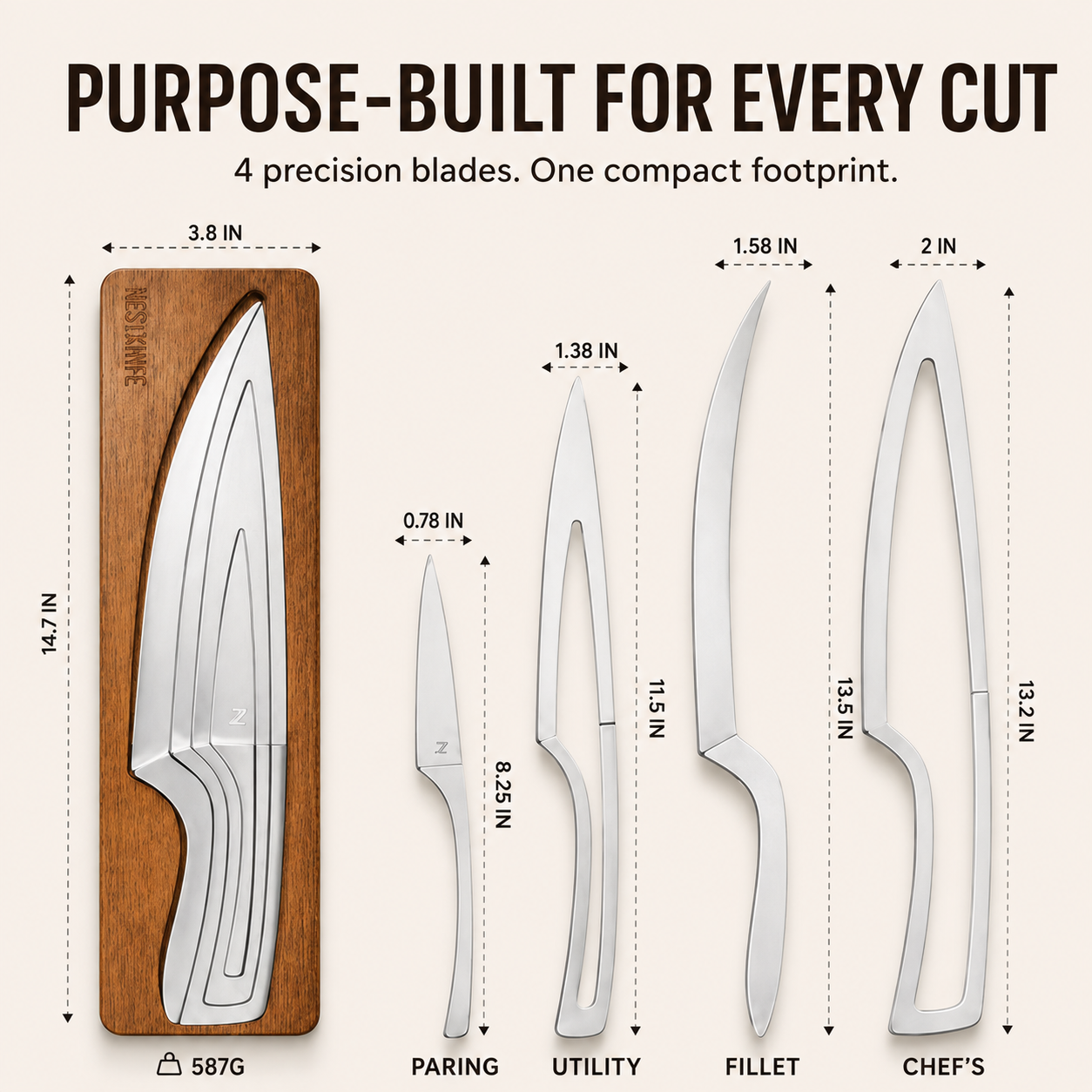 ✨ NestKnife Magnetic Japanese Steel Knife Set | Space-Saving Kitchen Upgrade