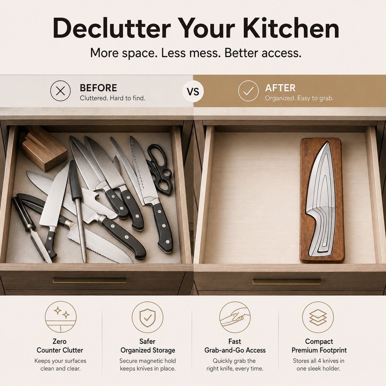 ✨ NestKnife Magnetic Japanese Steel Knife Set | Space-Saving Kitchen Upgrade