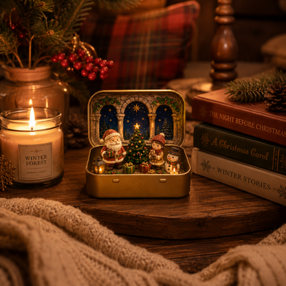 🎄 Tiny Christmas Wonderland in a Tin – Miniature Holiday Village Keepsake & Christmas Gift 🎁