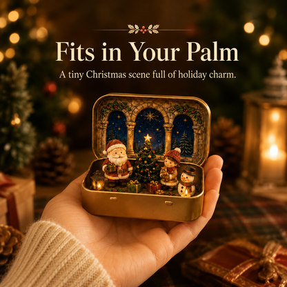🎄 Tiny Christmas Wonderland in a Tin – Miniature Holiday Village Keepsake & Christmas Gift 🎁