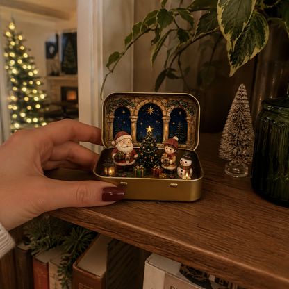 🎄 Tiny Christmas Wonderland in a Tin – Miniature Holiday Village Keepsake & Christmas Gift 🎁