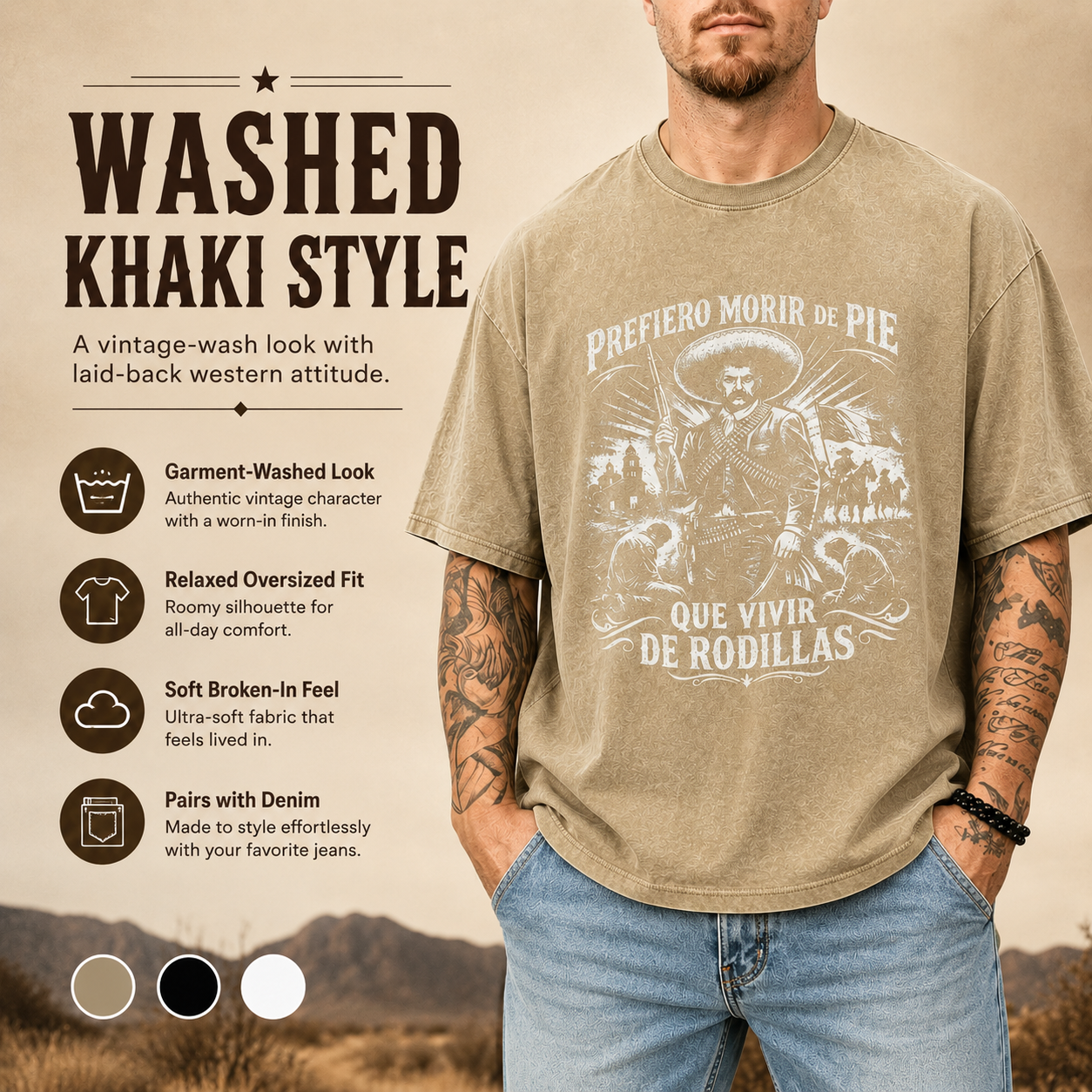 🇲🇽 Emiliano Zapata Graphic Tee – 100% Cotton Oversized Vintage-Style T-Shirt