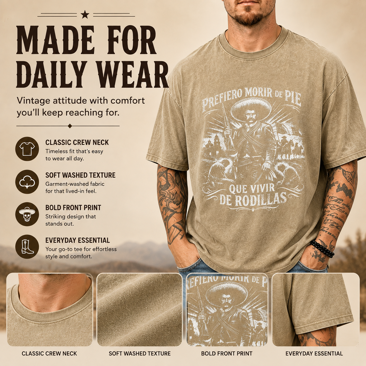 🇲🇽 Emiliano Zapata Graphic Tee – 100% Cotton Oversized Vintage-Style T-Shirt