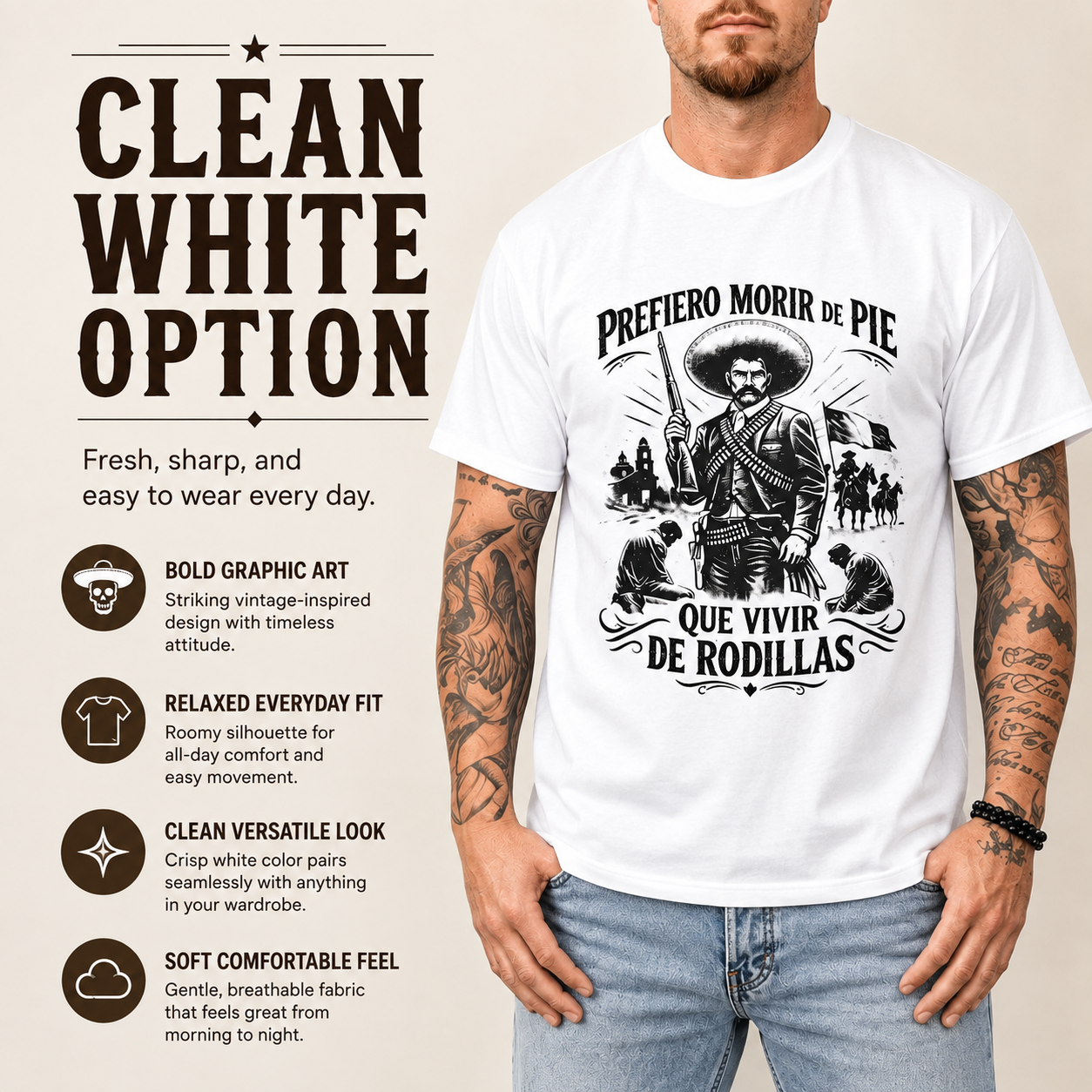 🇲🇽 Emiliano Zapata Graphic Tee – 100% Cotton Oversized Vintage-Style T-Shirt