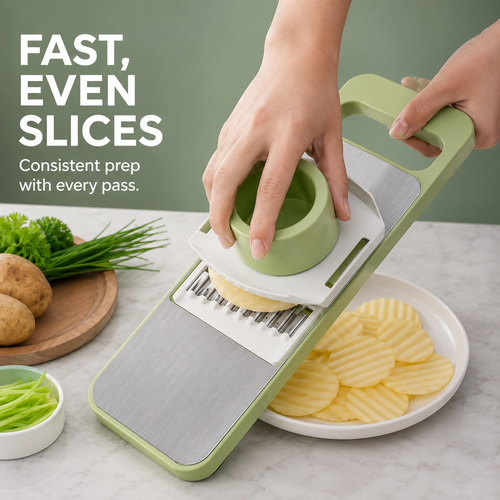 Multi‑Shape Adjustable Vegetable Slicer, Stainless Steel Blade Shredder, Slice, Julienne & Flower‑Cut for Fruit Veggie Meal Prep