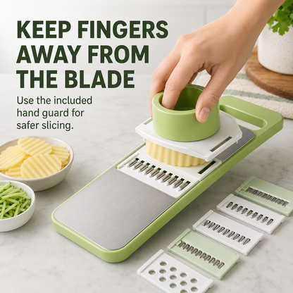 Multi‑Shape Adjustable Vegetable Slicer, Stainless Steel Blade Shredder, Slice, Julienne & Flower‑Cut for Fruit Veggie Meal Prep