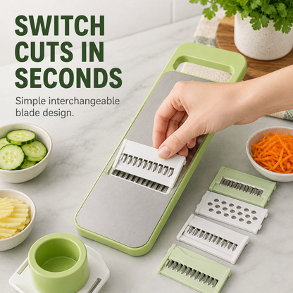 Multi‑Shape Adjustable Vegetable Slicer, Stainless Steel Blade Shredder, Slice, Julienne & Flower‑Cut for Fruit Veggie Meal Prep