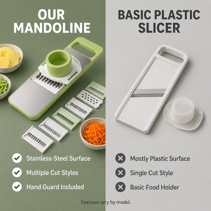 Multi‑Shape Adjustable Vegetable Slicer, Stainless Steel Blade Shredder, Slice, Julienne & Flower‑Cut for Fruit Veggie Meal Prep