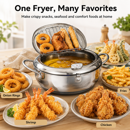 🍗304 Stainless Steel Stovetop Deep Fryer Pot – With Thermometer