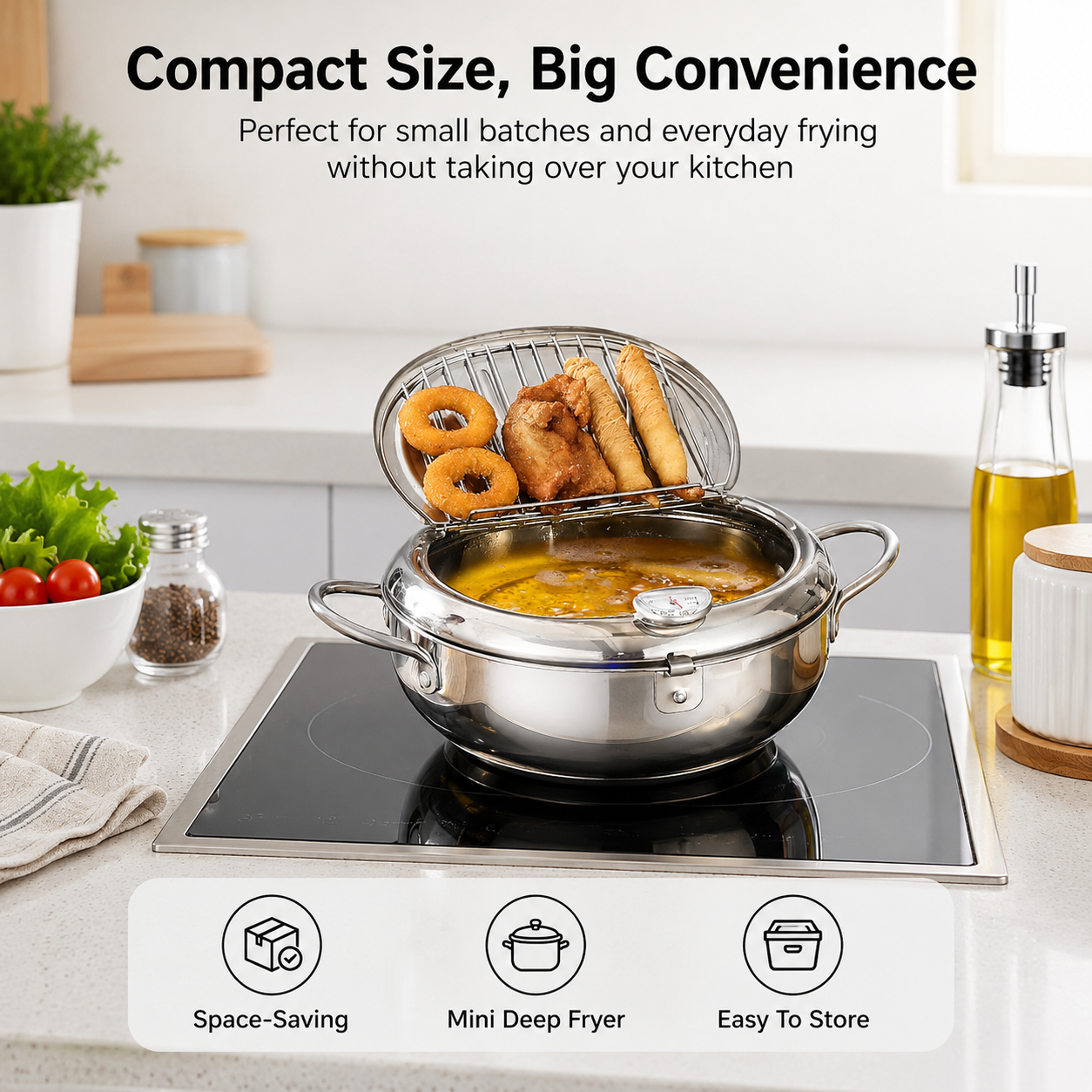 🍗304 Stainless Steel Stovetop Deep Fryer Pot – With Thermometer