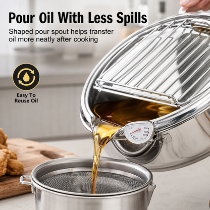 🍗304 Stainless Steel Stovetop Deep Fryer Pot – With Thermometer