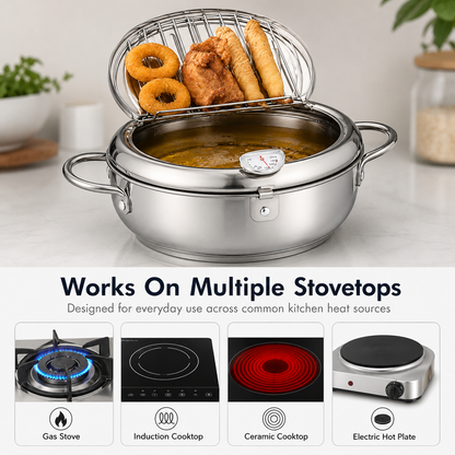 🍗304 Stainless Steel Stovetop Deep Fryer Pot – With Thermometer