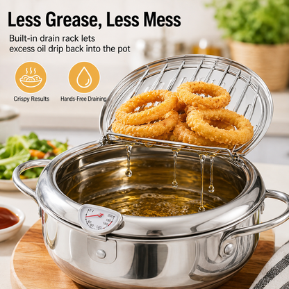 🍗304 Stainless Steel Stovetop Deep Fryer Pot – With Thermometer