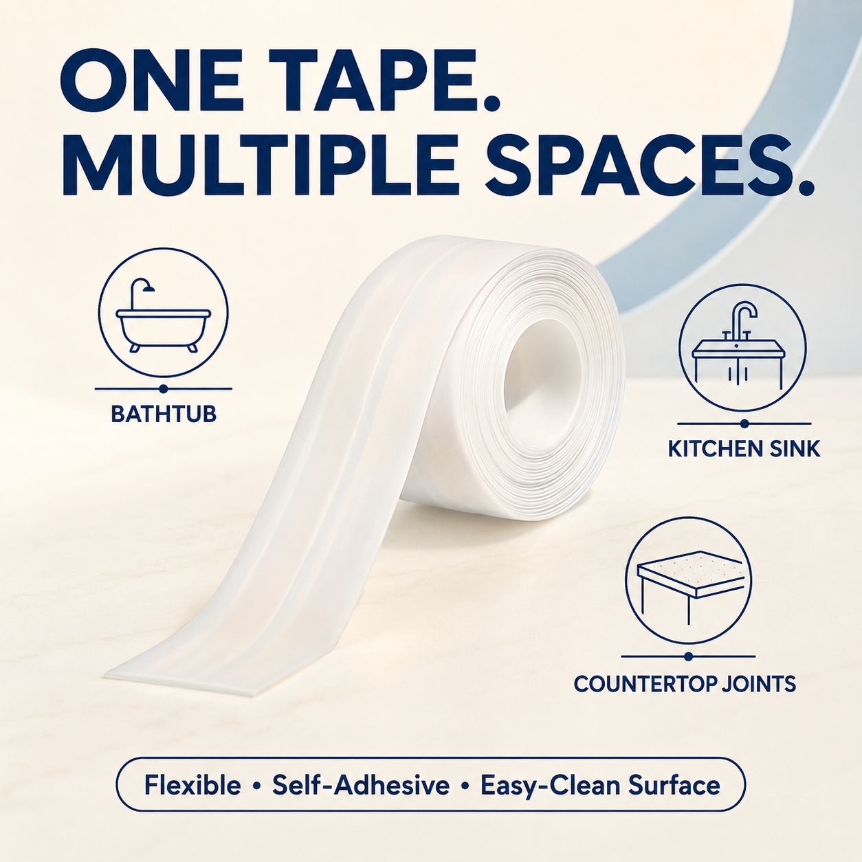 Self-Adhesive Waterproof Caulk Tape – Flexible PE Seal Strip for Bathroom, Kitchen & Sink Gaps