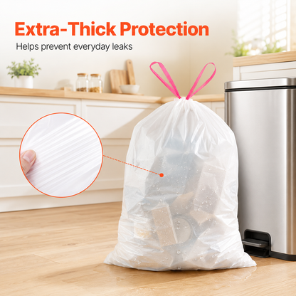 🗑️ Extra-Thick Fresh-Scent Drawstring Kitchen Trash Bags – 60 Count Leak-Resistant Bags for Home, Office, RV & Camping