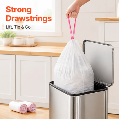 🗑️ Extra-Thick Fresh-Scent Drawstring Kitchen Trash Bags – 60 Count Leak-Resistant Bags for Home, Office, RV & Camping