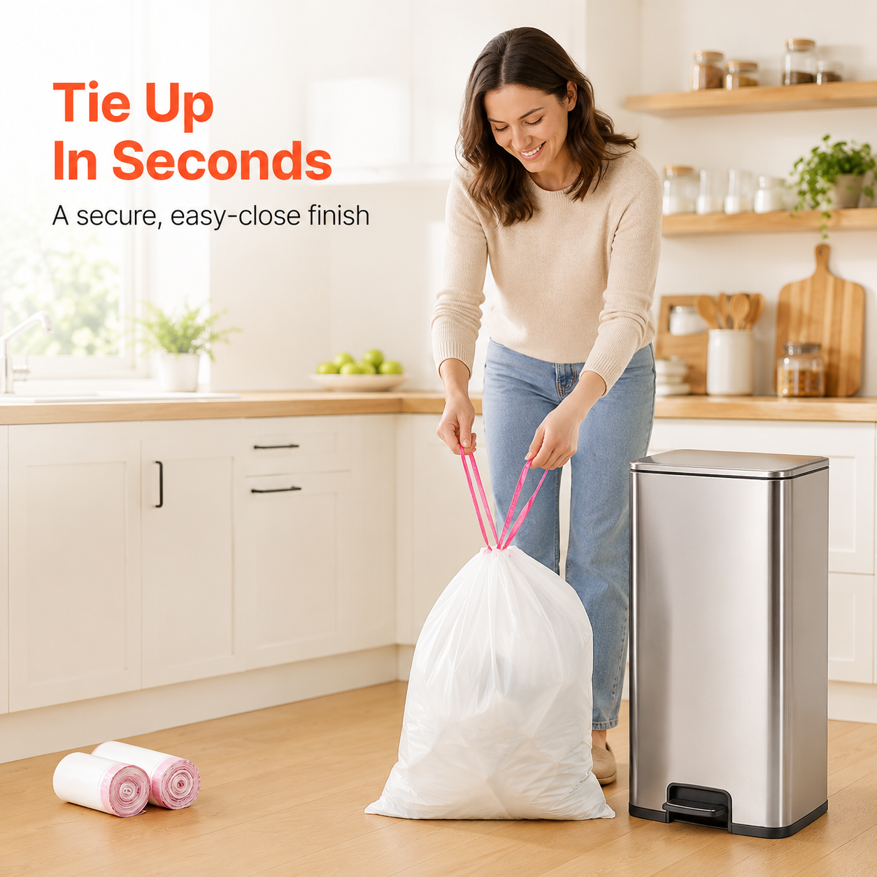 🗑️ Extra-Thick Fresh-Scent Drawstring Kitchen Trash Bags – 60 Count Leak-Resistant Bags for Home, Office, RV & Camping