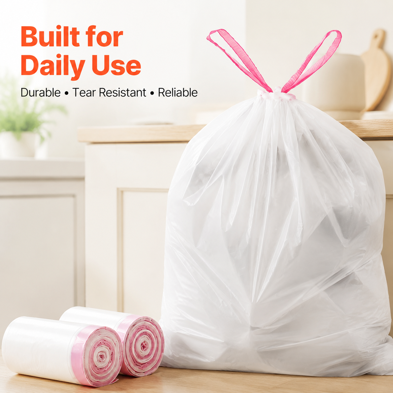 🗑️ Extra-Thick Fresh-Scent Drawstring Kitchen Trash Bags – 60 Count Leak-Resistant Bags for Home, Office, RV & Camping