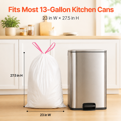 🗑️ Extra-Thick Fresh-Scent Drawstring Kitchen Trash Bags – 60 Count Leak-Resistant Bags for Home, Office, RV & Camping