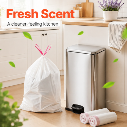 🗑️ Extra-Thick Fresh-Scent Drawstring Kitchen Trash Bags – 60 Count Leak-Resistant Bags for Home, Office, RV & Camping