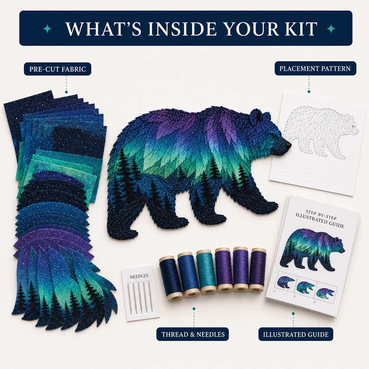⏳Last Day 49% OFF - 🌌🐺Northern Lights Wildlife DIY Patchwork Kit