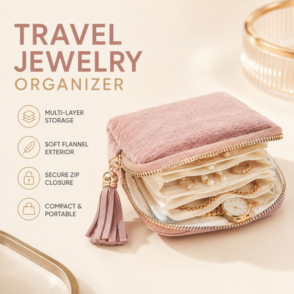 💎 Luxe Velvet Travel Jewelry Organizer – 5-Compartment Tangle-Free Storage Bag with Secure Tassel Zipper ✨