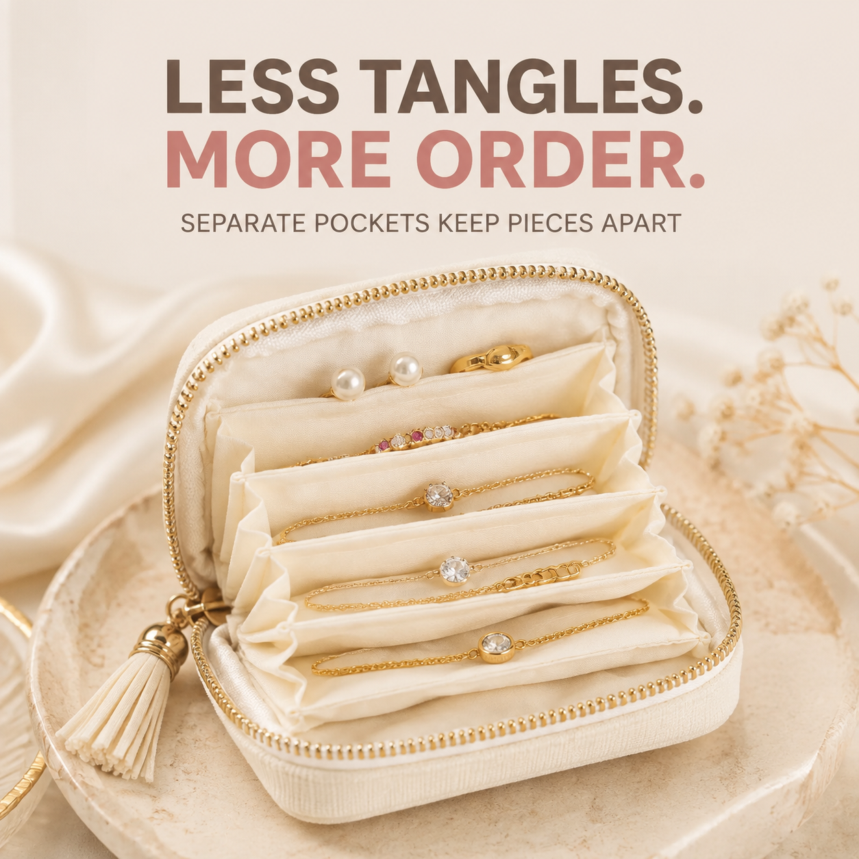 💎 Luxe Velvet Travel Jewelry Organizer – 5-Compartment Tangle-Free Storage Bag with Secure Tassel Zipper ✨