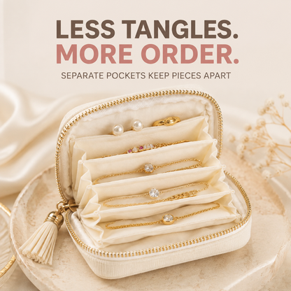 💎 Luxe Velvet Travel Jewelry Organizer – 5-Compartment Tangle-Free Storage Bag with Secure Tassel Zipper ✨