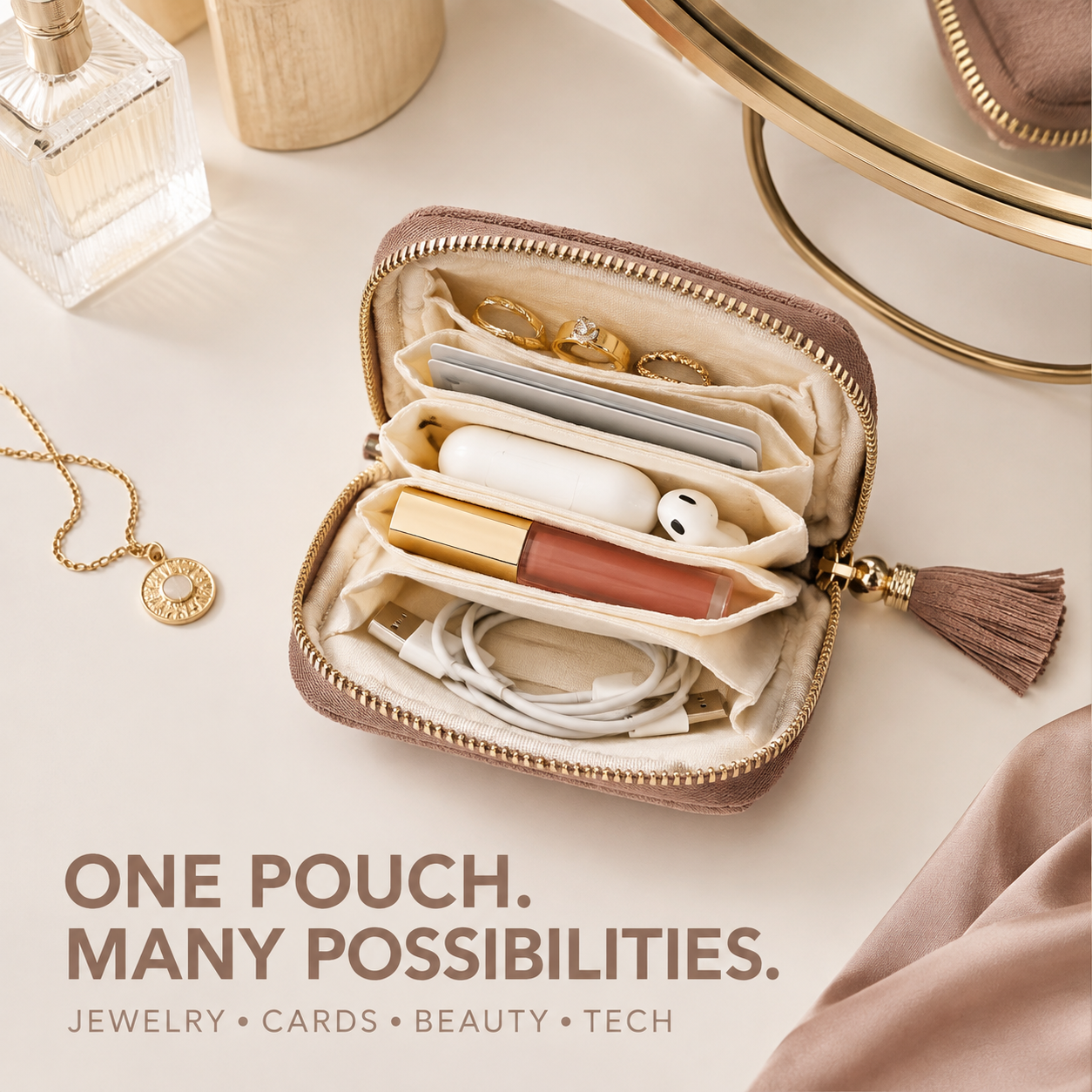 💎 Luxe Velvet Travel Jewelry Organizer – 5-Compartment Tangle-Free Storage Bag with Secure Tassel Zipper ✨