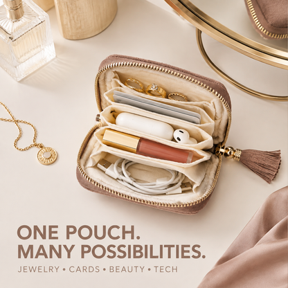 💎 Luxe Velvet Travel Jewelry Organizer – 5-Compartment Tangle-Free Storage Bag with Secure Tassel Zipper ✨