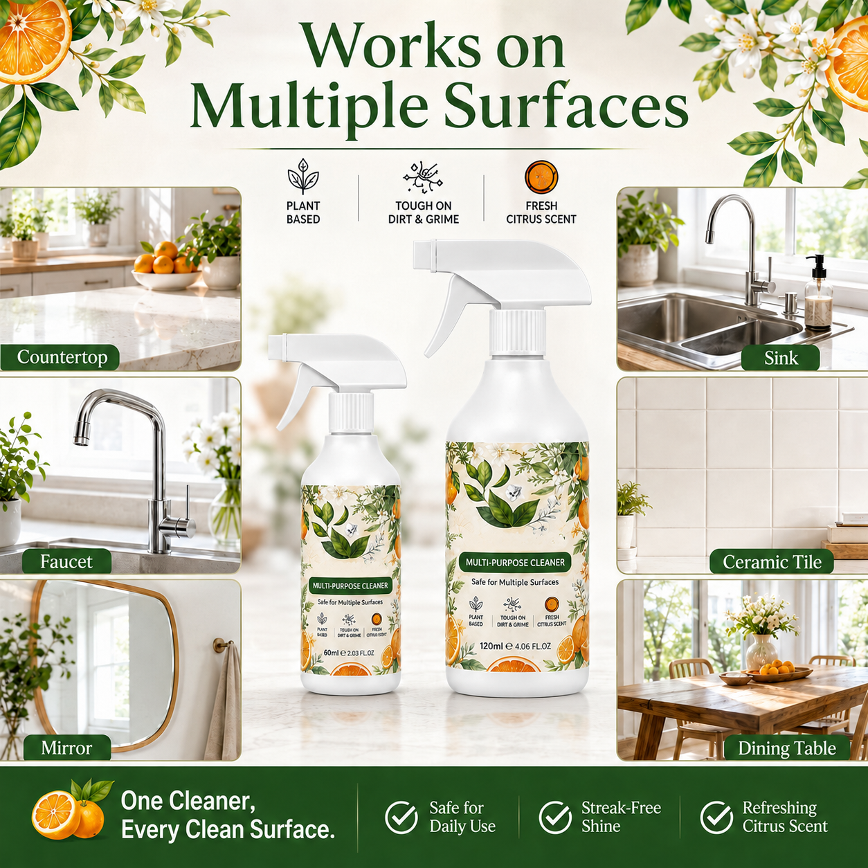 120 ML Multi-Purpose Kitchen & Bathroom Cleaner – Grease, Limescale & Stain Remover Spray