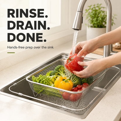 Stainless Steel Expandable Over-The-Sink Colander Strainer Basket