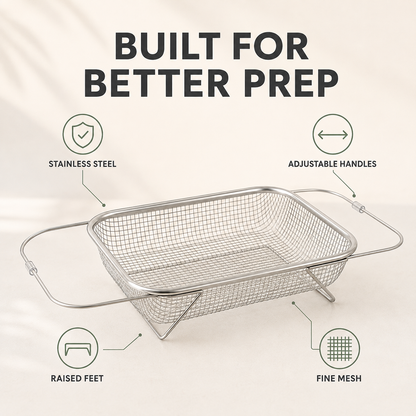 Stainless Steel Expandable Over-The-Sink Colander Strainer Basket