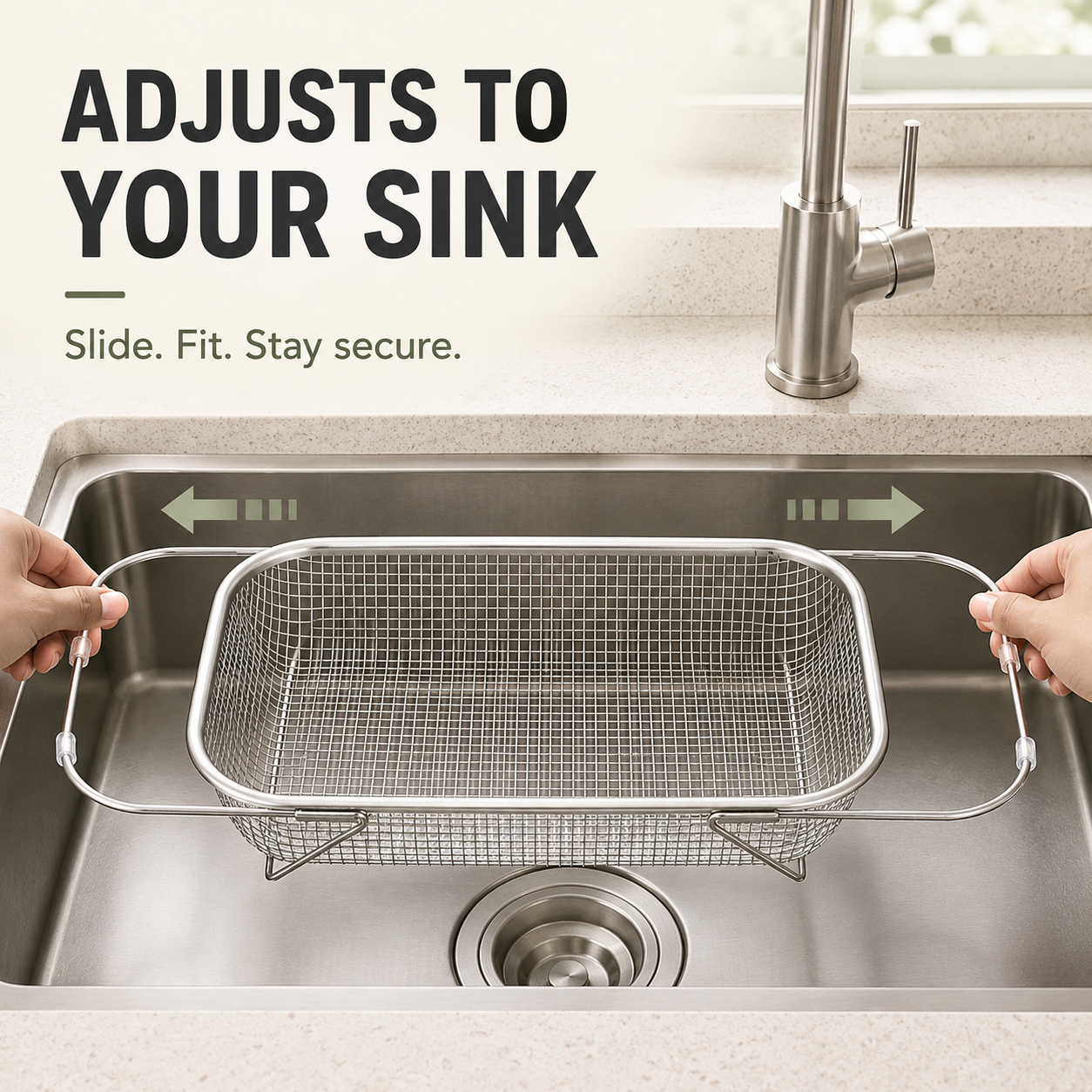 Stainless Steel Expandable Over-The-Sink Colander Strainer Basket