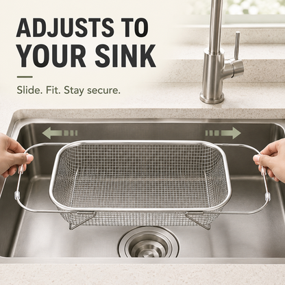 Stainless Steel Expandable Over-The-Sink Colander Strainer Basket