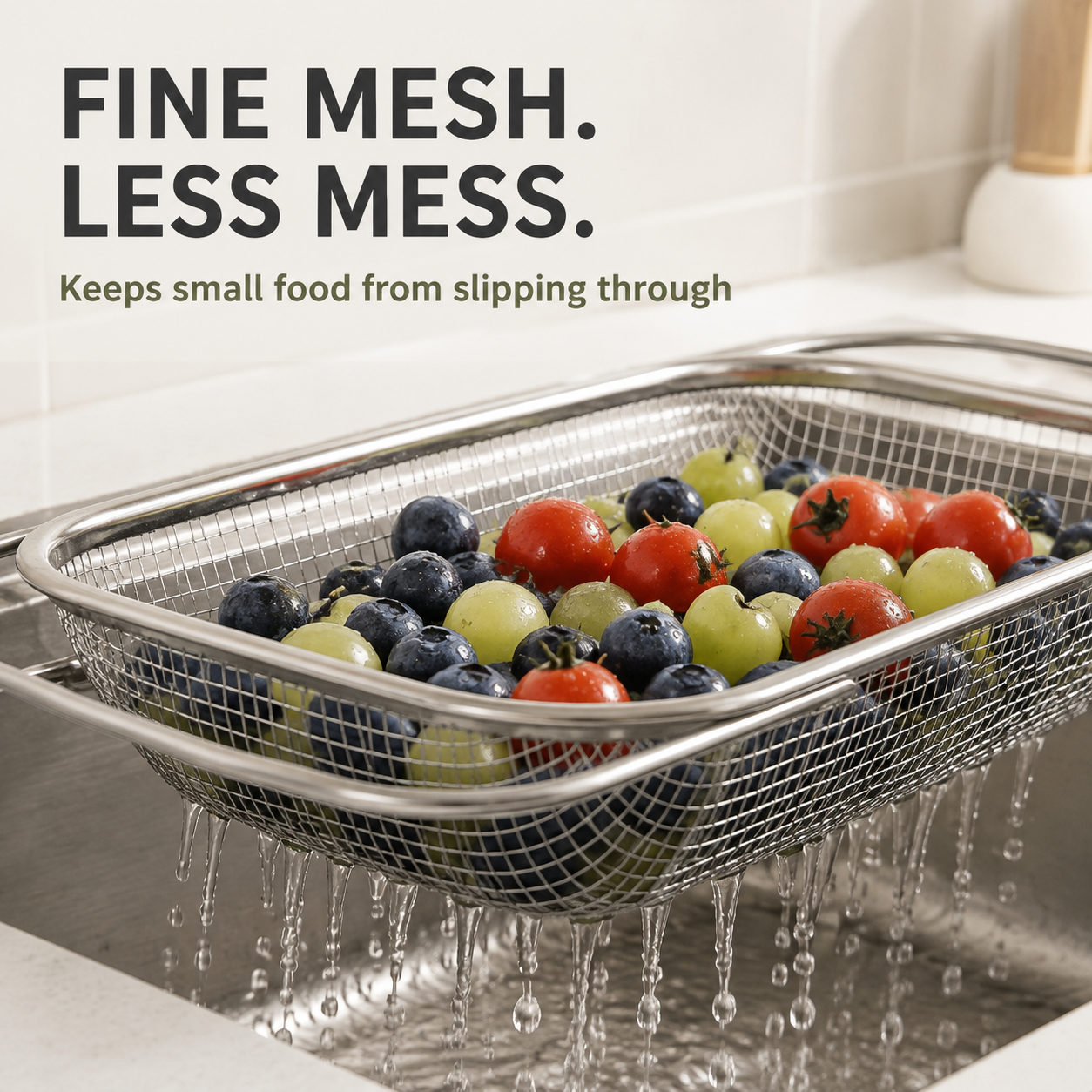 Stainless Steel Expandable Over-The-Sink Colander Strainer Basket