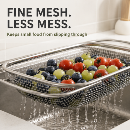 Stainless Steel Expandable Over-The-Sink Colander Strainer Basket